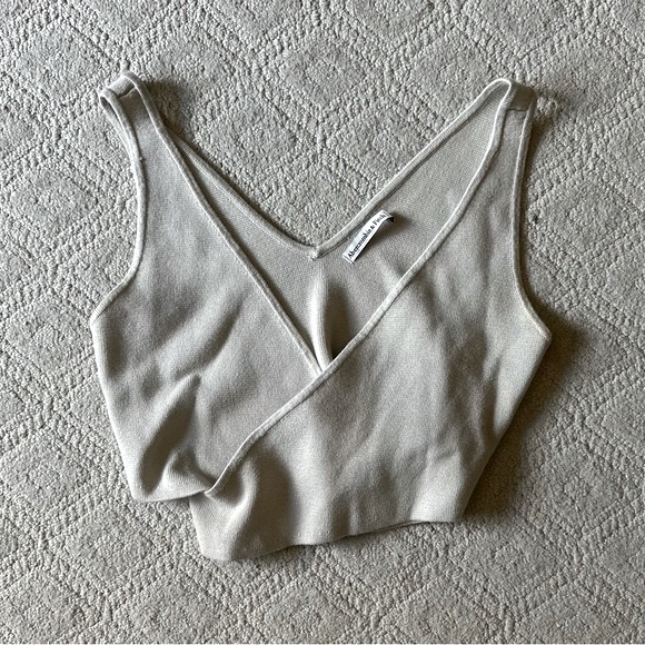 Abercrombie & Fitch Women’s Tan Crossover Rib Wrap Crop Top Size Small NWOT - Picture 4 of 9